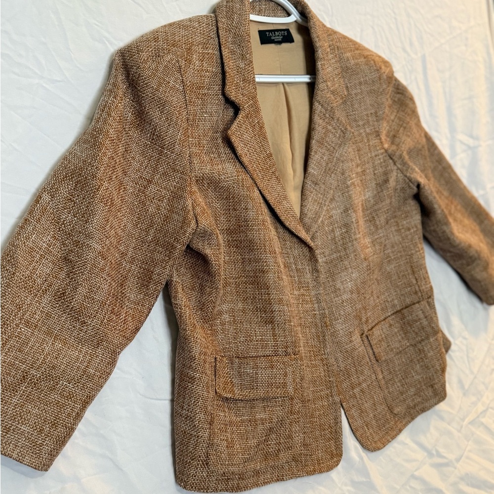 Vintage Talbots Woven Tan Tweed Blazer  Jacket - Picture 2 of 5